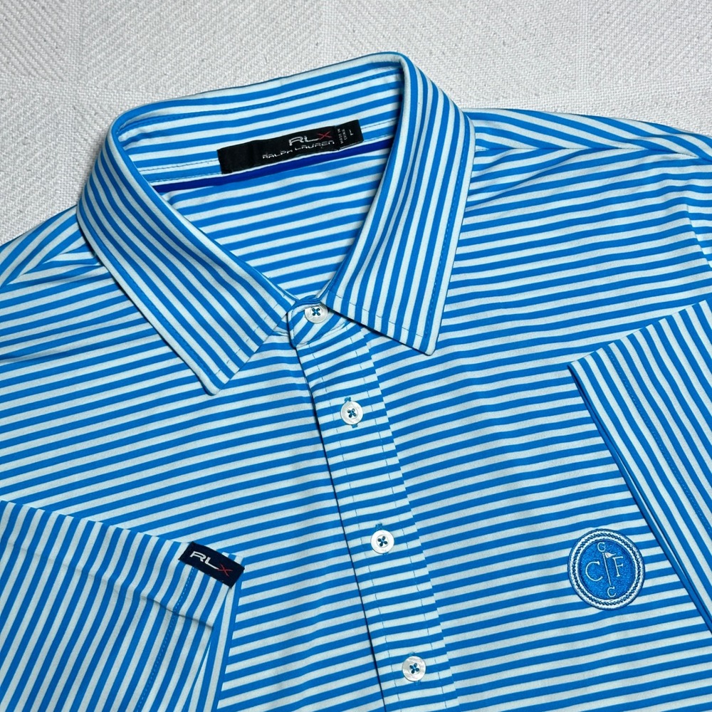 RLX Ralph Lauren Polo Shirt Mens Large Striped Golf Performance Conway Farms CC